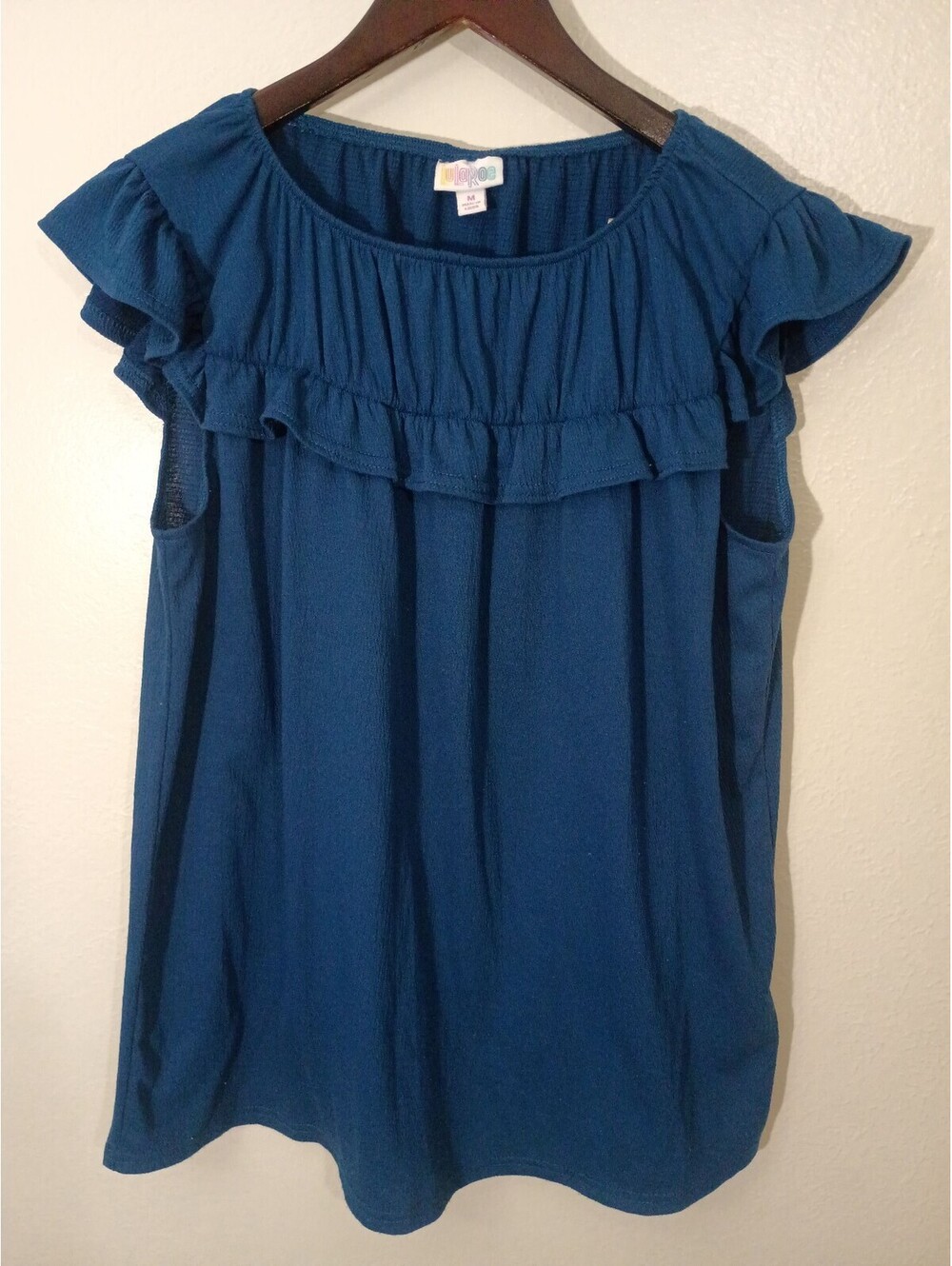 LuLaRoe Blue Ruffle Sleeve Blouse Top Medium